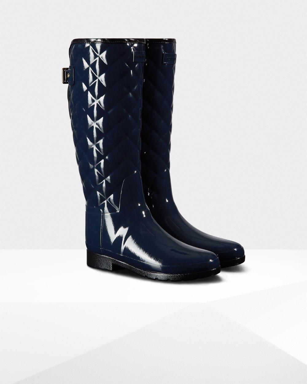 Womens Tall Rain Boots - Hunter Refined Adjustable Quilted Gloss (76FQRSXAV) - Navy